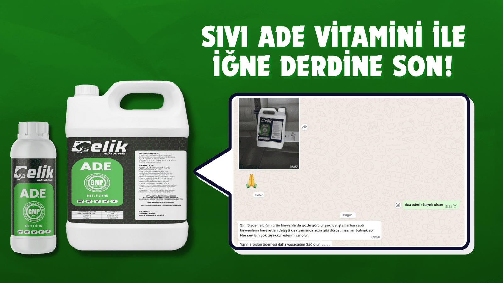Çelik Mikrobesin Sıvı ADE iğnesiz uygulama sağlayan yüksek emilimli yem katkısı, premiks, vitamin ve mineral takviyesi