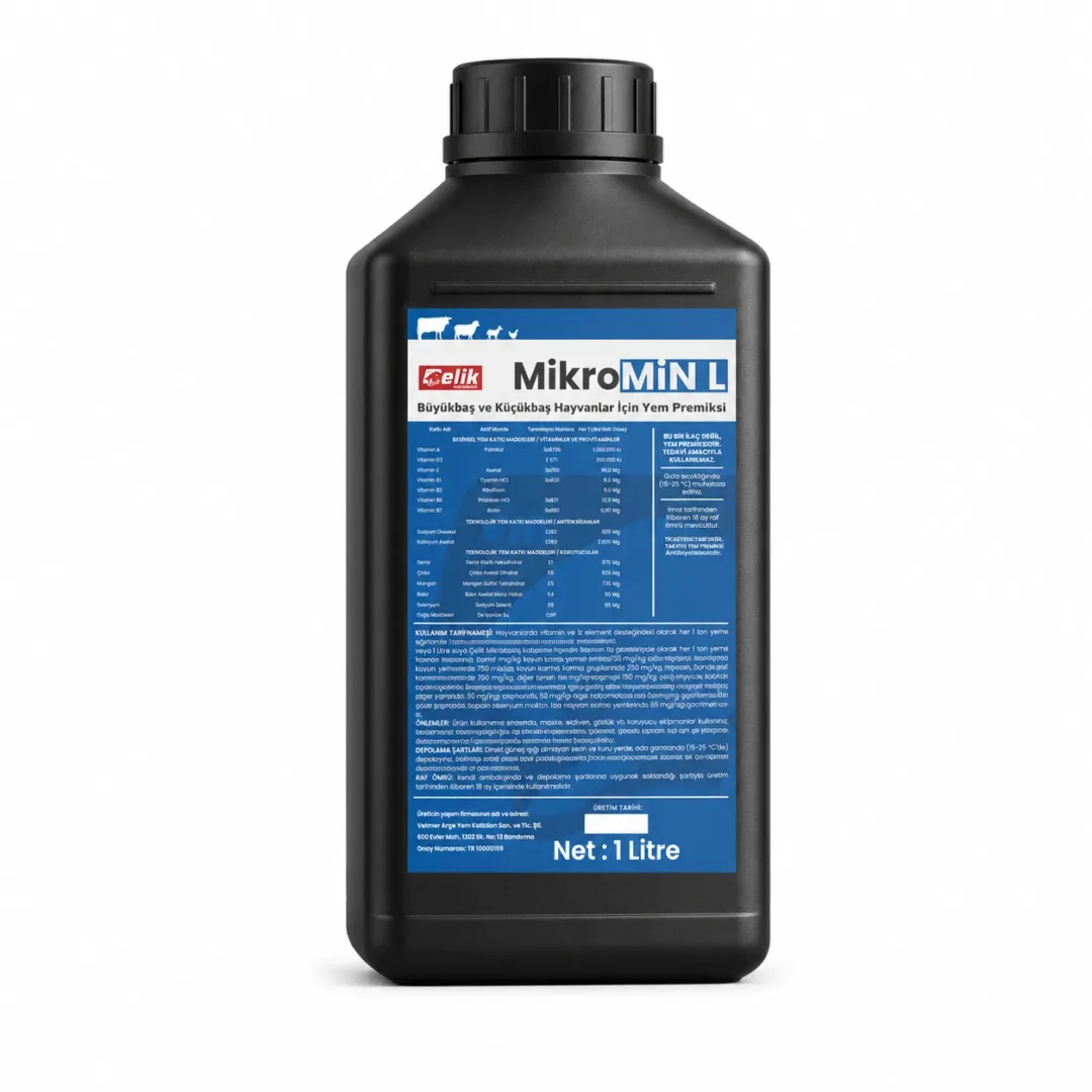 MikroMİN L 1 litre küçükbaş sıvı vitamin mineral premiksi şişesi