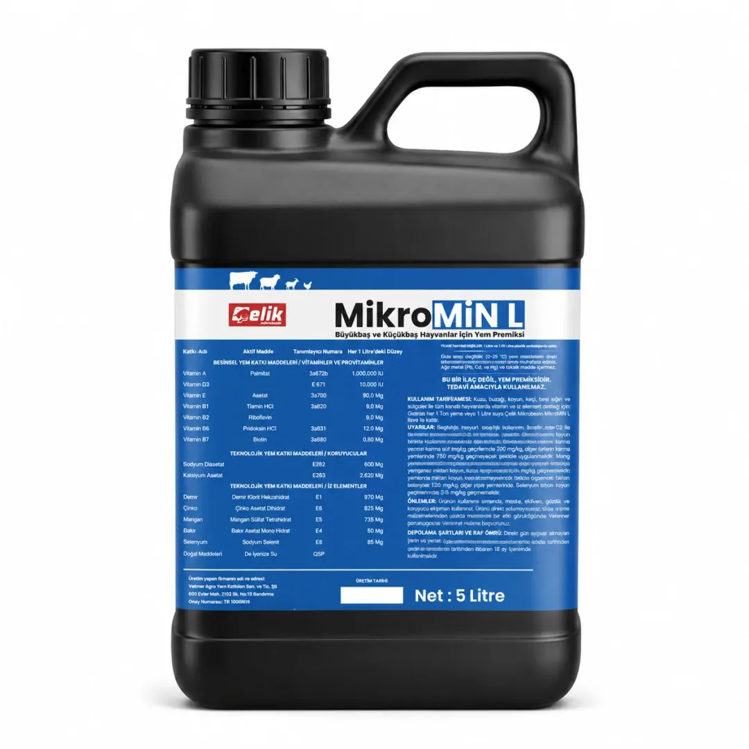 MikroMİN L 5 litre küçükbaş sıvı vitamin mineral premiksi bidonu